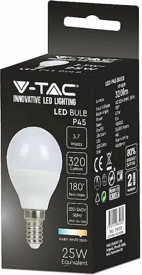 V-TAC VT-1819 LED Bulb 3.7W 80mm for Socket E14 and Shape P45 Warm White 320lm