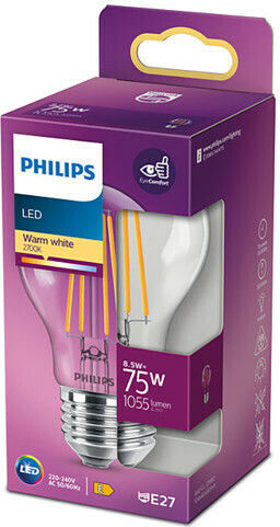 Philips LED Bulb 8.5W for Socket E27 and Shape A60 Warm White 1055lm