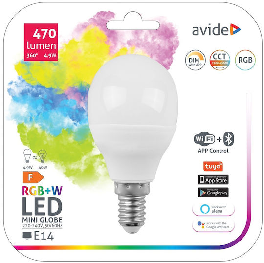 Avide Smart Lampe LED 4.9W für Fassung E14 RGBW 470lm Dimmbar