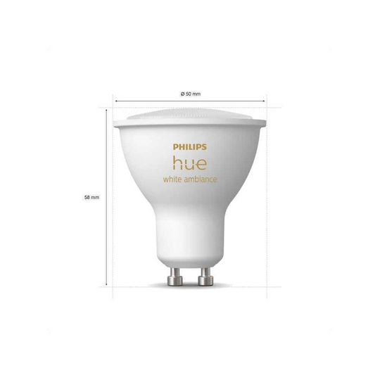 Philips Smart Bulbs LED 4.3W for Socket GU10 and Shape PAR16 Adjustable White 350lm Dimmable 3pcs