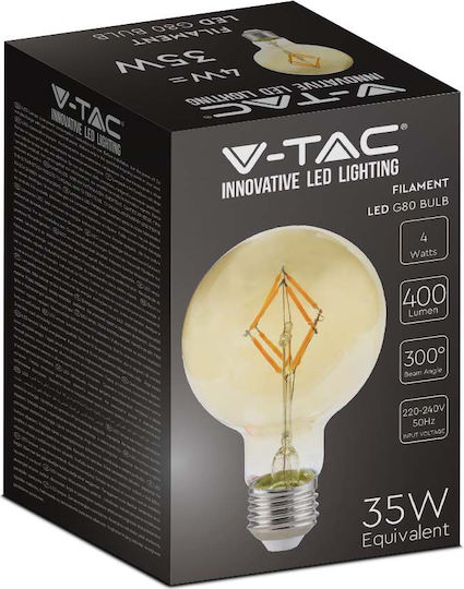 V-TAC LED крушка 4W 82mm за фасунга E27 и форма G80 Топло бяло 400лм