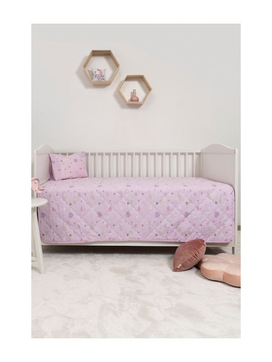 Naf Naf Hearts Σετ Βρεφικό Κουβερλί Βαμβακερό Λιλά 100x140cm
