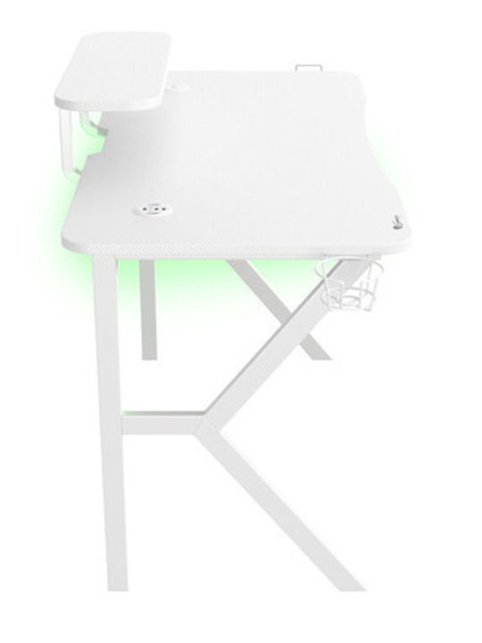 Γραφείο Gaming Holm Ξύλινο Λευκό με Μεταλλικά Πόδια, LED & USB θύρες 120x60x75εκ.
