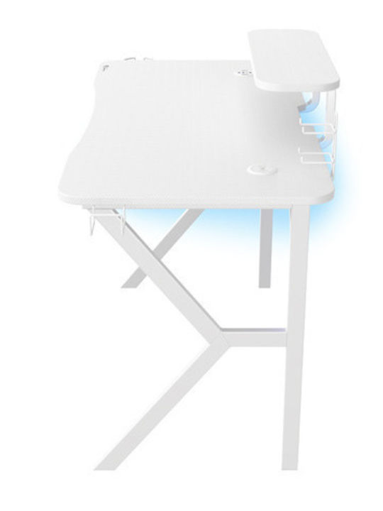 Γραφείο Gaming Holm Ξύλινο Λευκό με Μεταλλικά Πόδια, LED & USB θύρες 120x60x75εκ.