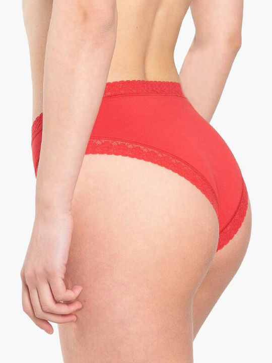 A.A UNDERWEAR Baumwolle Damen Slip mit Spitze Rot