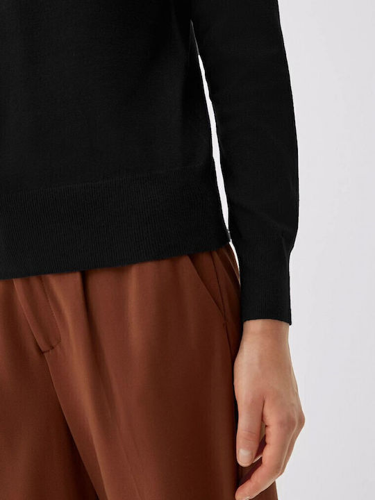 Bluza Damă Mânecă Lungă Pulover Cu Guler Înalt Negru