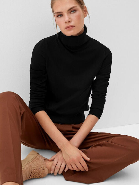 Bluza Damă Mânecă Lungă Pulover Cu Guler Înalt Negru