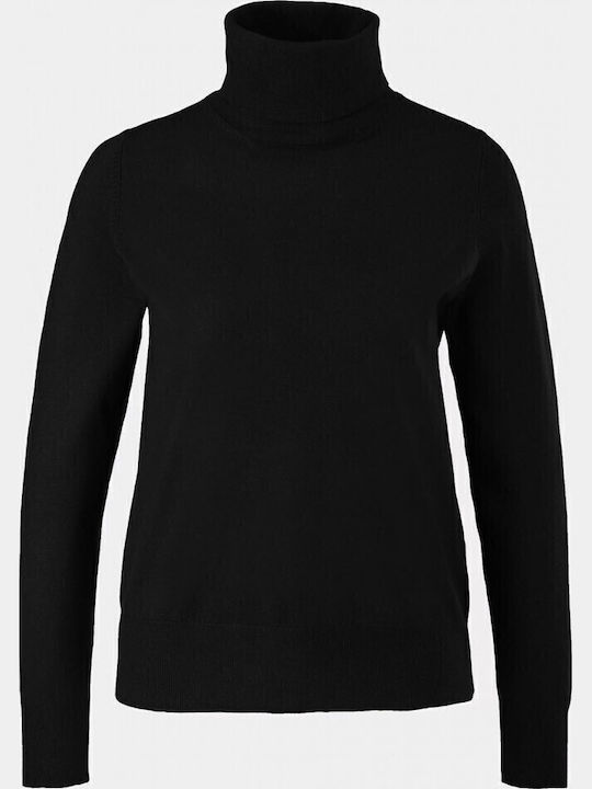 Bluza Damă Mânecă Lungă Pulover Cu Guler Înalt Negru