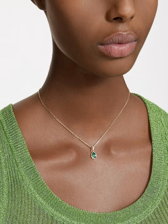 Swarovski Stilla Necklace With Tear Design Made Of Gold Plated Steel With Personalization Green