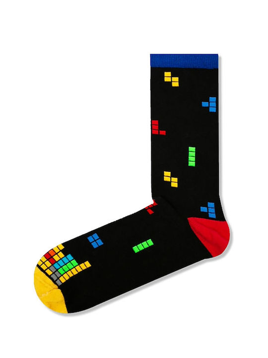 Șosete Vtex șosete înalte unisex cu modele tetris Negru