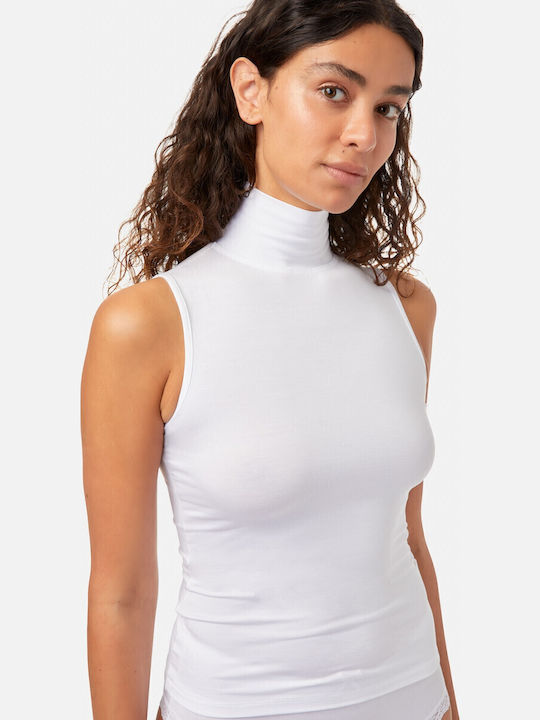Fimelle Women's Sleeveless Turtleneck T-Shirt White