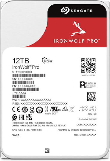 Seagate IronWolf Pro 12TB HDD Hard Drive 3.5" SATA III 7200rpm with 256MB Cache for NAS ST12000NT001
