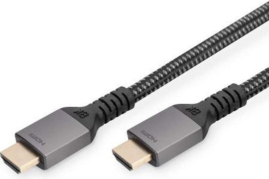 Digitus HDMI 2.1 Ultra High Speed 48Gbps 4K 120Hz HDR VRR Braided Cable HDMI Male - HDMI Male Length 1m Black