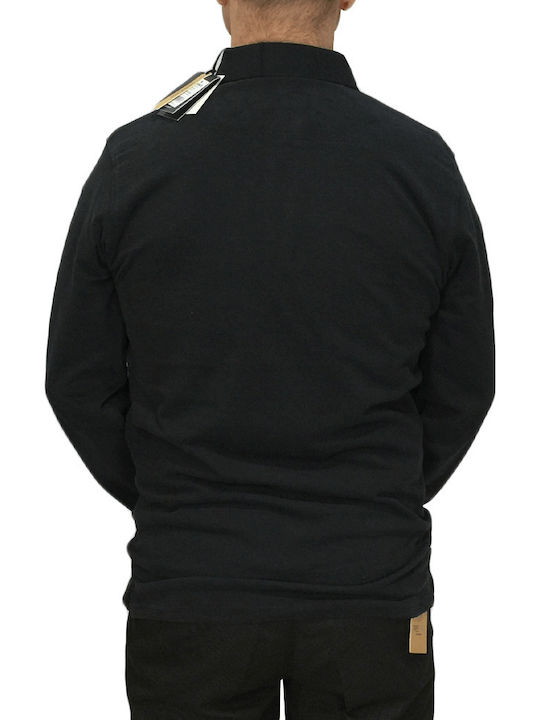 Double Men's Long Sleeve Sweater Polo Black