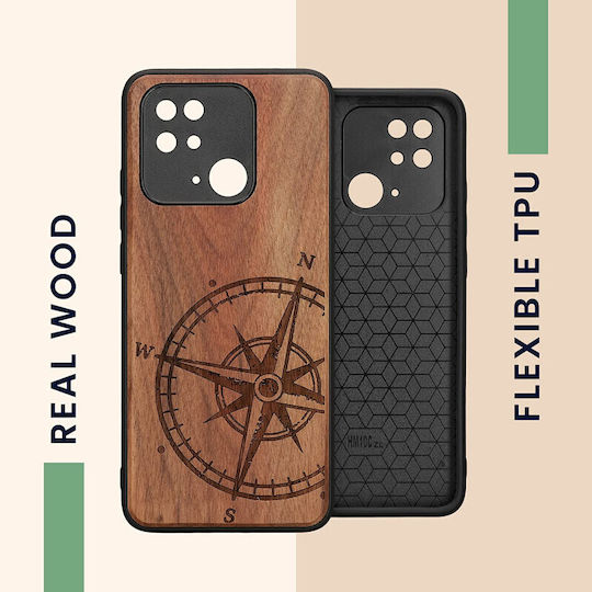 KWmobile Compass Vintage Back Cover Lemn Maro închis (Redmi 10C)