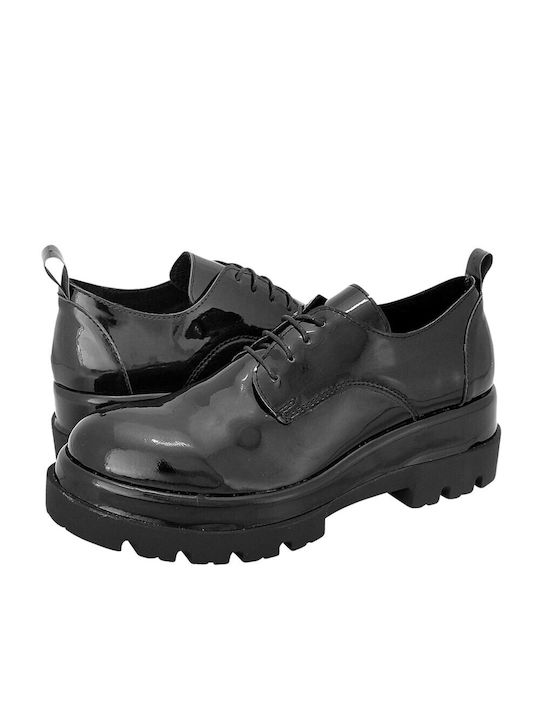 Bueno Shoes Carre Γυναικεία Derby από Λουστρίνι σε Μαύρο Χρώμα