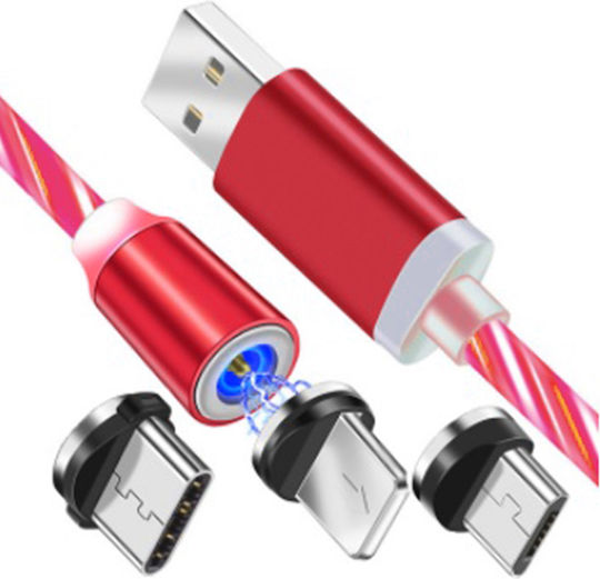 SGL Magnetic USB to Lightning / Type-C / micro USB Cable Κόκκινο 1m (X15)