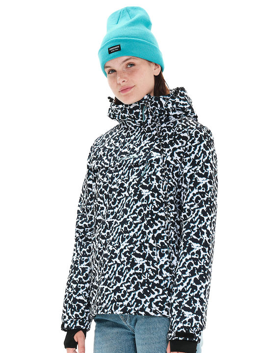 Women's Short Sports Jacket for Winter with Hood Animal Print