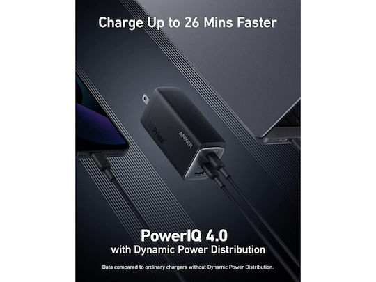 Anker Încărcător Fără Cablu GaN cu Port USB-A și 2 Porturi USB-C 120W Livrarea energiei Negruς (737 GaN III Prime)