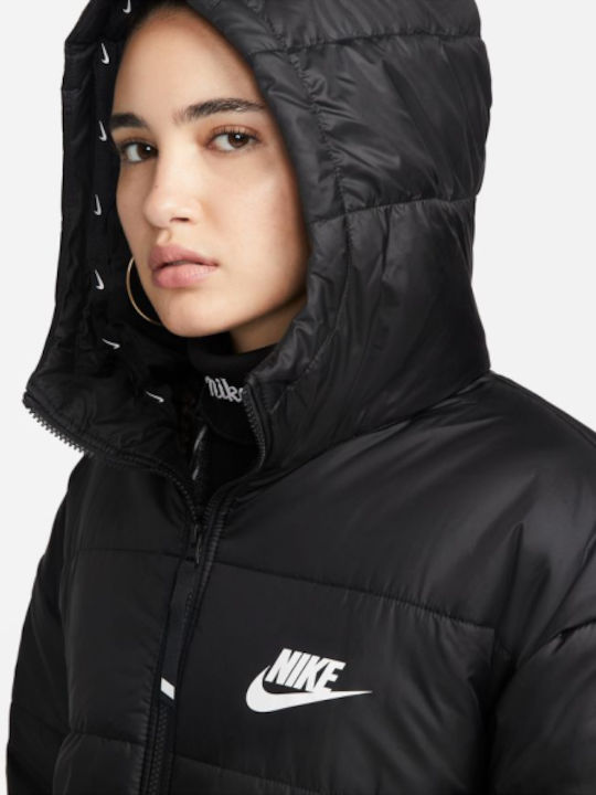 Sportswear Lang Damen Puffer Jacke für Winter Schwarz