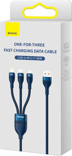 Baseus Flash Series Ⅱ Braided USB to Lightning / Type-C / micro USB 1.2m Cable Blue (CASS040003)