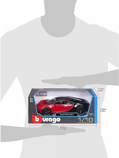 Bburago Bugatti Chiron Toy Car Chiron - Red-Black Scale 1:18 for 3+ Years