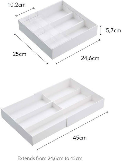 Yamazaki Tăvi Pentru Tacâmuri De Sertar Rabătabilă Din Plastic 25x24.6x5.7cm Albă
