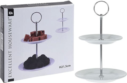 Excellent Houseware Триетажна порцеланова ордьовиера Ордьовър Триместна Със стойка от Порцелан Бяла Ø26.5см Ш26.5xД26.5см 1бр