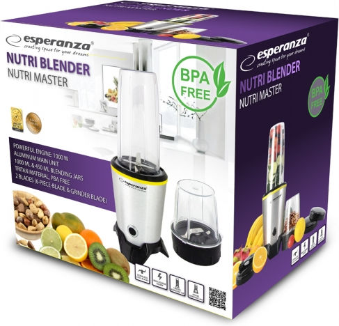 Esperanza Blender With Plastic Jug 1 Lt 1000W Inox EKM028