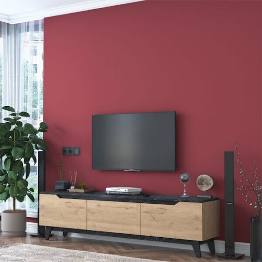 TV-Möbel Hölzernes Kasandra Black Marble / Walnut L180xB35xH48.5cm