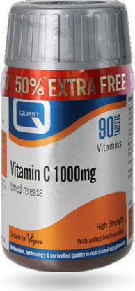 Quest Vitamin C Timed Release Βιταμίνη για Ενίσχυση του Ανοσοποιητικού, τo Δέρμα & Αντιοξειδωτική δράση 1000mg 90 ταμπλέτες
