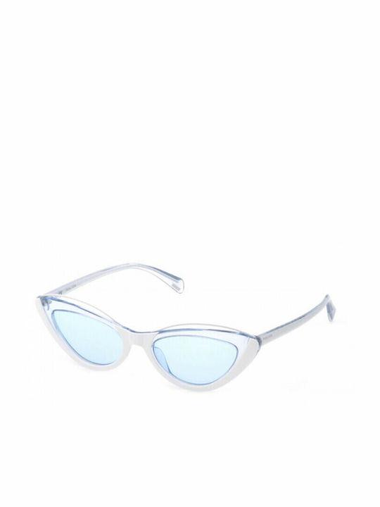 Police Women's Sunglasses with Transparent Plastic Frame and Light Blue Lens SPL937 095W