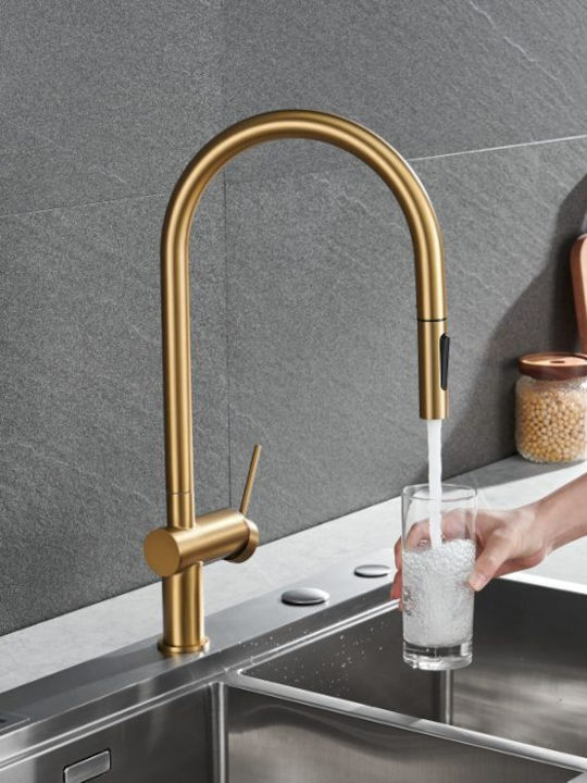 Imex Berna Tall Kitchen Faucet Counter with Shower Gold