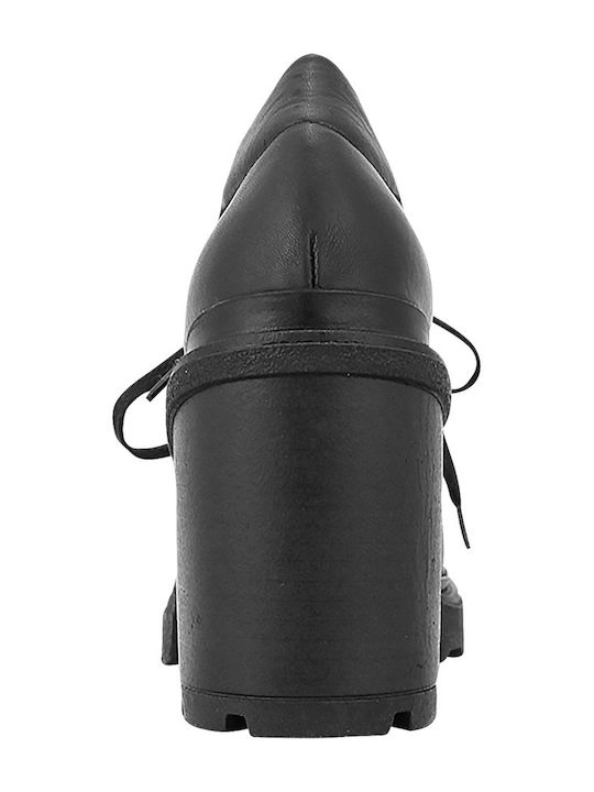 Chand Δερμάτινα Γυναικεία Μποτάκια Oxfords με Ψηλό Τακούνι Μαύρα