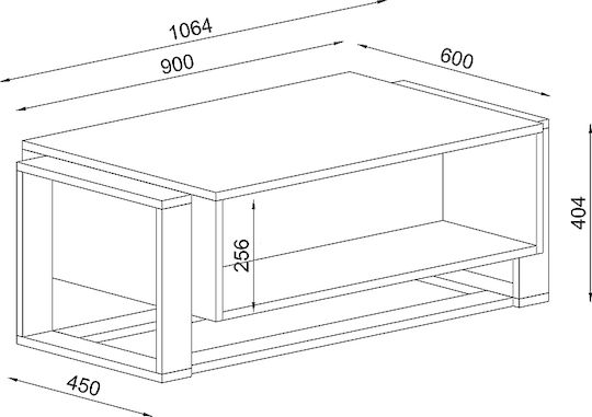 Rechteckiger Zentraler Kaffeetisch Serina Holz Schwarz Mit Marmoroptik M107xL60xH40cm Megapap