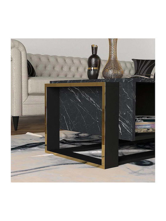 Rectangular Central Coffee Table Serina Wooden Black Marble Effect W107xL60xH40cm