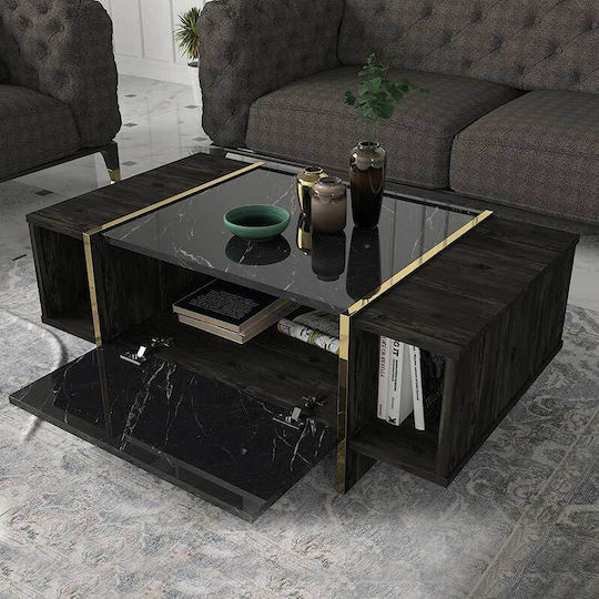 Rechteckiger Zentraler Kaffeetisch Veyron Holz Schwarz Mit Marmor-Effekt M104xL60xH37,3cm Megapap