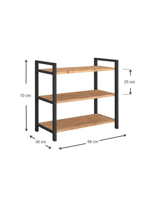 Navari Wooden Shoe Organizer with 3 Shelves Black / Pine Oak 66x36x70cm