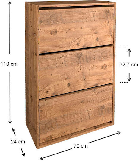 Ξύλινη Παπουτσοθήκη Nave με 3 Ράφια Pine Oak Μ73.6xΠ24xΥ110cm