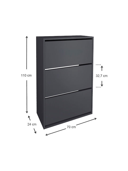 Nave Wooden Shoe Organizer with 3 Shelves Carbon 73.6x24x110cm