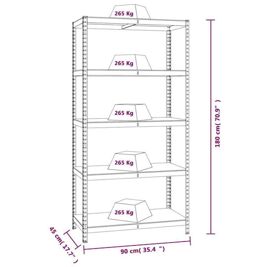 vidaXL Dexions 90x45x180cm With 5 Shelves Total Load Capacity 1325kg 5 Pieces