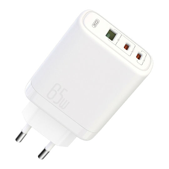 XO Ladegerät ohne Kabel mit USB-A Anschluss und 2 USB-C Anschlüsse 65W Weißs (CE04)