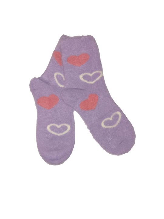 JOIN Women's Sleeping Stockings Furry Hearts Purple