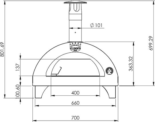 Clementi Tetto Pizza Oven Wood Traditional 70x51.1x80.2cm