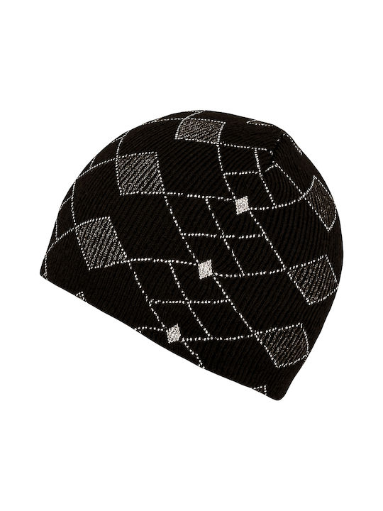 Pălărie tricotată beanie beanie maro cu imprimeu romb cod 2577