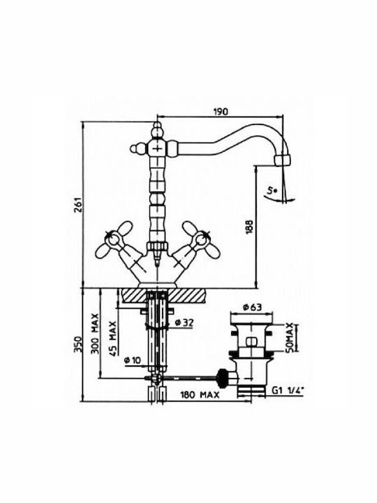 Teorema Daisy One Hole Sink Mixer 1 Μπαταρία Κουζίνας Πάγκου Ασημί