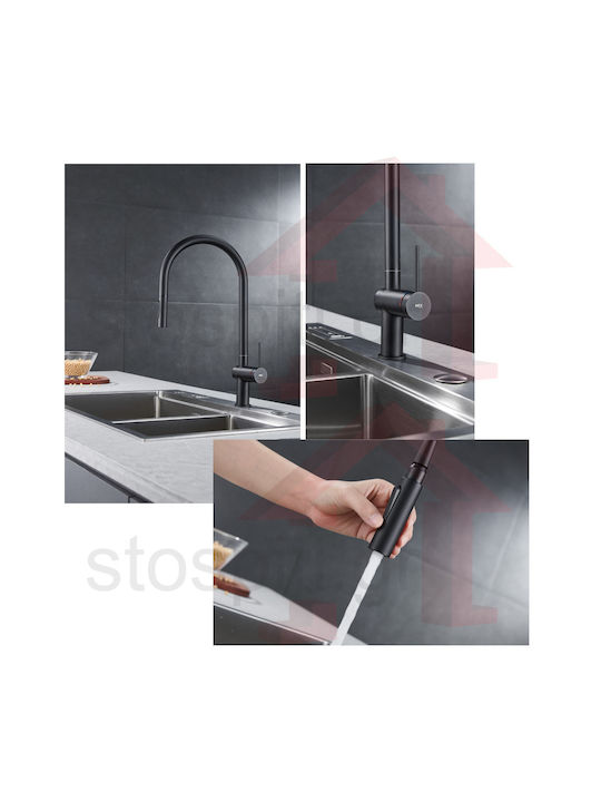 Imex Berna Tall Kitchen Faucet Counter with Shower Black