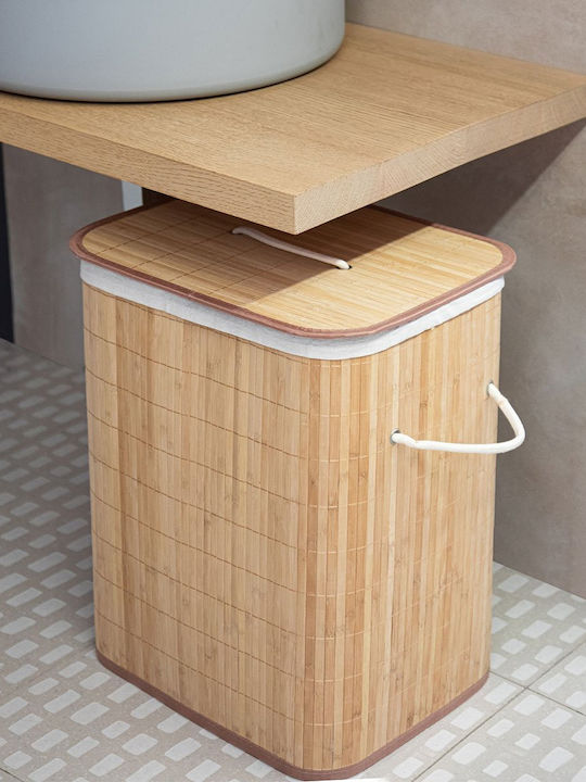 Estia Essentials Laundry Basket Bamboo Collapsible 60l with Lid 40x30x50cm Beige