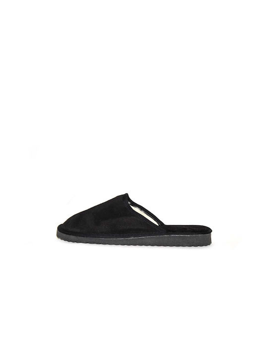 Leather Slippers Castoria men's black suede slippers (We recommend one size larger)