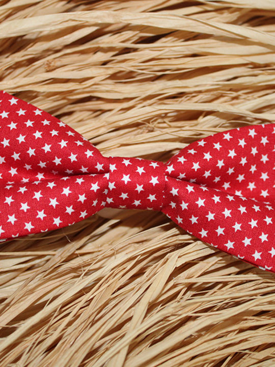 JFashion Wooden Handmade Bow Tie Red With White Stars Stars JFashion Wooden Handmade Bow Tie Red With White Stars Stars
